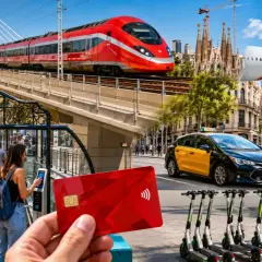 Resa med tåg till Spanien, flygplan, taxi och elsparkcyklar. Allt för en smidig resa.