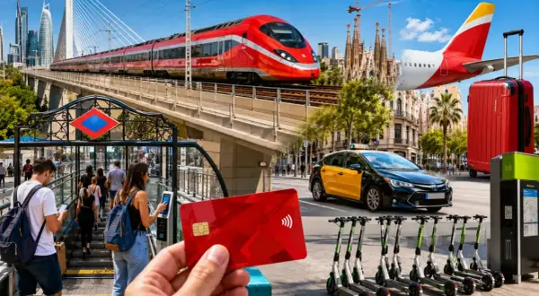 Resa med tåg till Spanien, flygplan, taxi och elsparkcyklar. Allt för en smidig resa.
