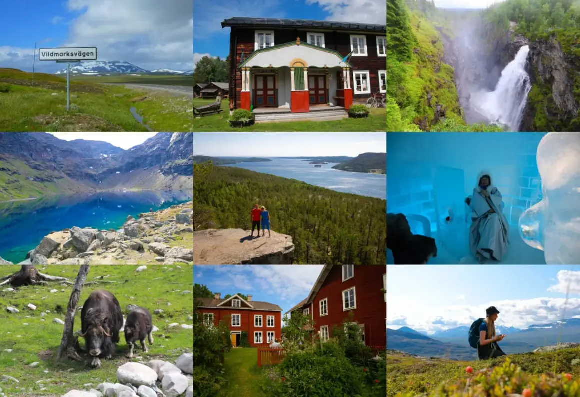En roadtrip i norra Sverige på sommaren bjuder på vildmarksvägar, turkosa sjöar, vattenfall, mysiga röda hus, ishotell och vackra vyer.