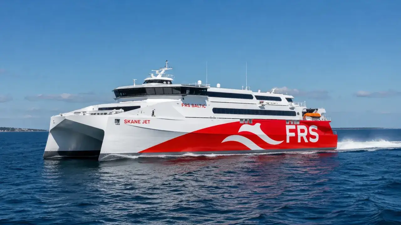 Snabba katamaranfärjan Skane Jet på väg mellan Ystad och Sassnitz.