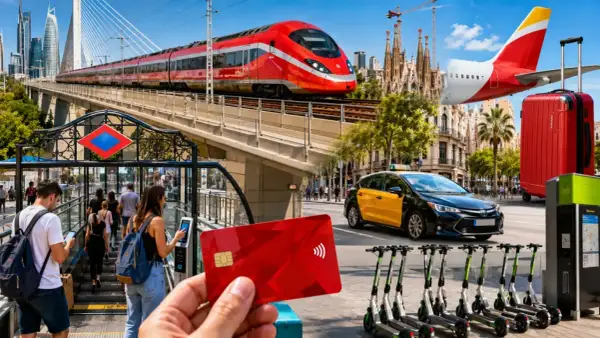 Resa med tåg till Spanien, flygplan, taxi och elsparkcyklar. Allt för en smidig resa.